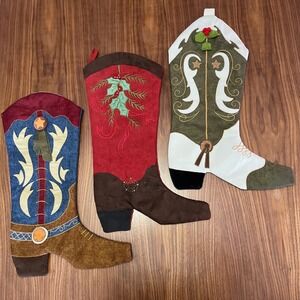 Prima Creations Cowboy Boot Christmas Stockings Set of 3 Western Holiday Decor